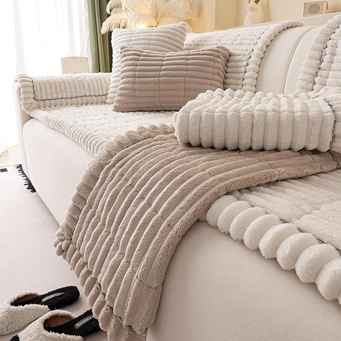 Couch Cover for Dogs Washable,Non Slip Fuzzy Durable Couch Covers for 3 Cushion Sofa Pet Friendly Sofa Cover Dog Thick Soft Slipcovers Protector Couches Mat Bed (White, 27.6" x 70.9"/70 x 180cm)