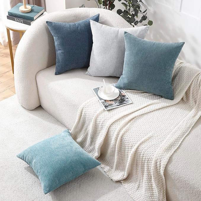 Jepeak 26x26 Inch Decorative Chenille Throw Pillow Covers, Pack of 2 Cozy Concise Euro Shams Cover Soft Farmhouse Modern Cushion Cases for Sofa Couch Bed Home Decor, Gainsboro