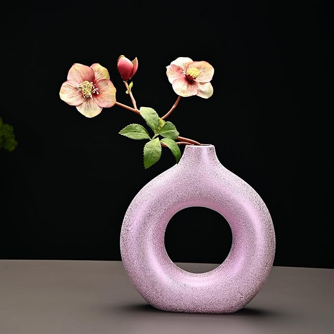 Modern Donut-Shaped Decorative Vases, Handmade Minimalist Boho ins Style, Modern Vase for Home Decor for Wedding Dinner Table Party Living Room Office Bedroom (Purple-Gold, Small)