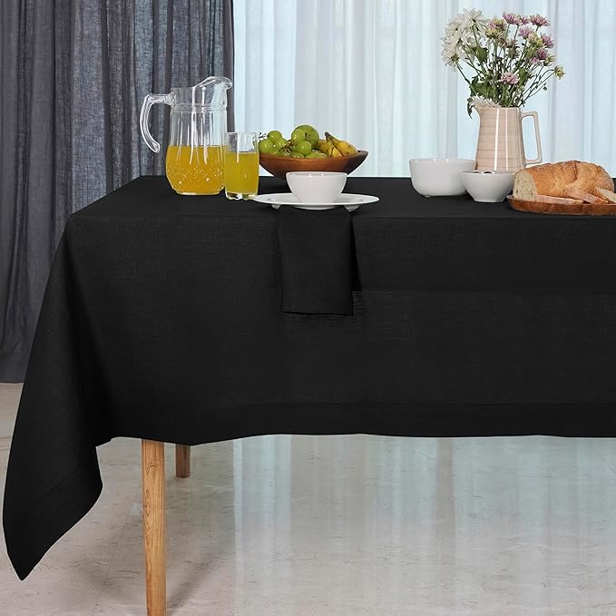 D'Moksha Homes Black Linen Tablecloth 60 x 140 Inch - 100% Pure Linen Tablecloth for Rectangle Tables - Machine Washable Table Cloth for Fall, Thanksgiving, Holiday