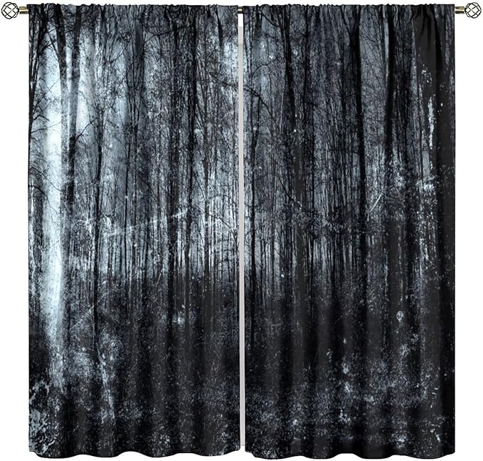 Gothic Forest Blackout Curtains, Vintage Spooky Forest Rustic Abstract Tree Window Drapes, for Living Room Bedroom 21(W)*54(L) 2 Panels