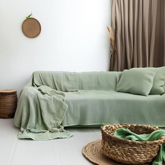 Washable Couch Cover%100 Cotton - Perfect for L-Shape, U-Shape & Sectional Sofas, Washable Couch Cover, Sofa Cover, 2 Seater Slip Cover (Sage Green, 71x98 inches - 180x250 cm)
