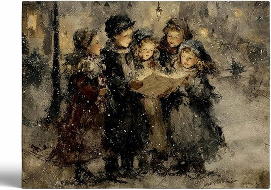 Victorian Christmas Carolers Poster,Moody Winter Print,Rustic Xmas Cottage Decor,Christmas Print