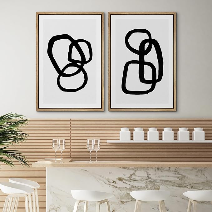 SIGNWIN Framed Canvas Print Wall Art Set Mid-Century Geometric Ring Collage Abstract Shapes Illustrations Modern Art Minimal Boho Relax/Calm for Living Room, Bedroom, Office - 16"x24"x2 Natural