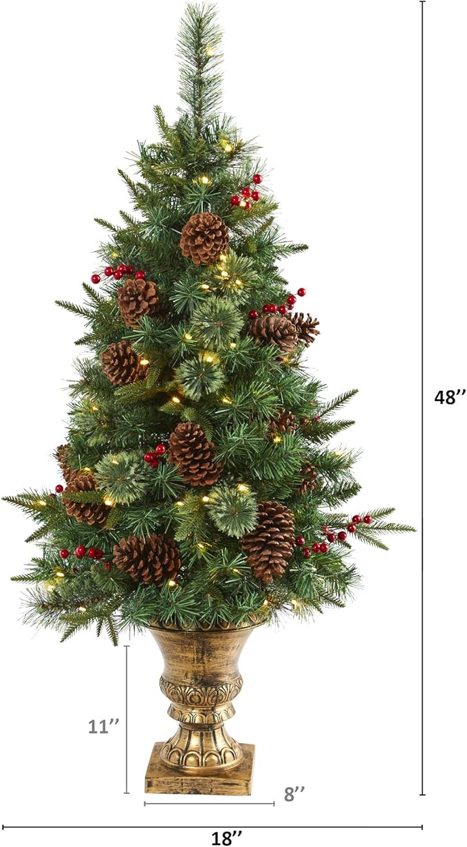 Nearly Natural 4ft. Pine, Pinecone and Berries Artificial Christmas Tree in Decorative Urn