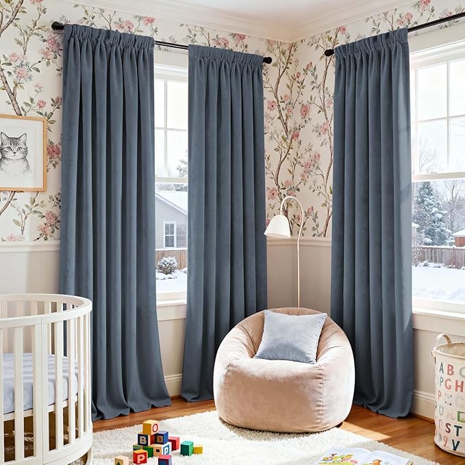 Lazzzy Velvet Blackout Curtains Thermal Insulated Room Window Drapes Super Soft Luxury Curtains for Living Room Bedroom Rod Pocket 2 Panels, Dark Slate, 42" W x 96" L