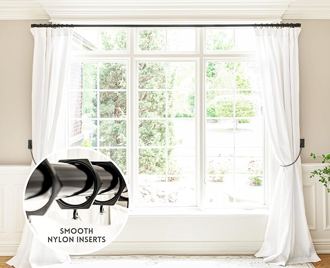 BlastHome® Luxury Curtain Rings - Premium Metal with Quiet, Smooth Nylon Inserts - Pinhooks and Clips Included - 1 1/2" Inside Diameter - 18 Rings for Two Standard Curtains - Tuxedo Black