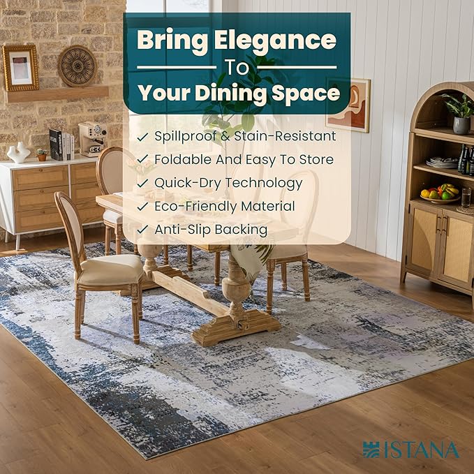 Istana 9x12 Area Rug - Grey Navy 9 x 12 Area Rugs for Living Room - Foldable 9x12 Rugs for Bedroom/Living Room Rug - Stain Resistant Washable Rugs - Eco-Friendly Area Rugs