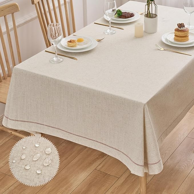 Zdolmy Christmas Natural Flax Linen Tablecloth – Undyed Rectangle Hemstitch Table Cover for Kitchen, Dining & Decoration (Christmas Red, 55" x 120")