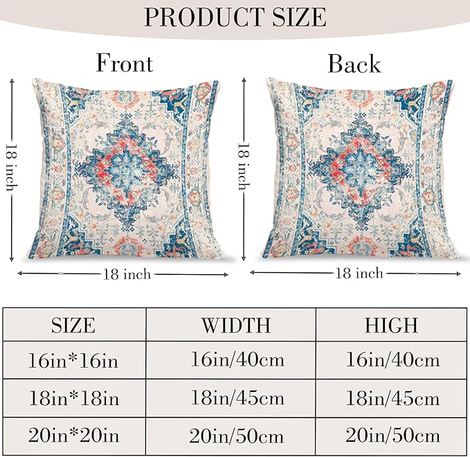 Boho Throw Pillow Covers 18x18 inch Set of 2,Bohemian Vintage Carpet Pattern Antique Ethnic Decor Double Sided Pattern Cushion Cover Soft Pillow Case Living Sofa Room Bed Square Pillow Cover