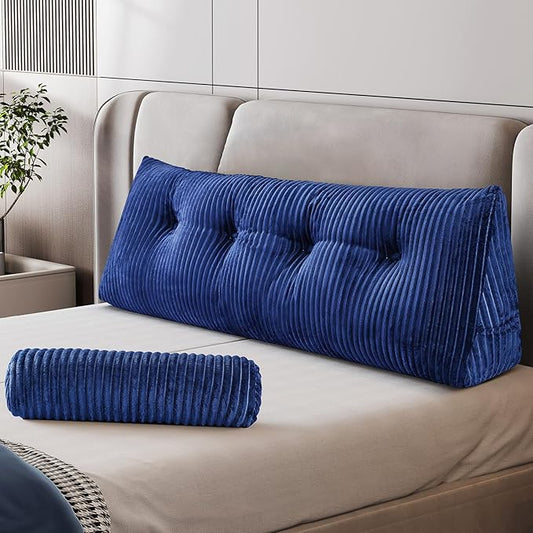 Z-hom Large Wedge Pillow Headboard, Full Triangular Headboard Pillow, Reading Pillow Bed with a Roll Pillow for Bed Sitting Up Sleeping, Backrest Cushion Headboard Gap Pillow for Back,Blue