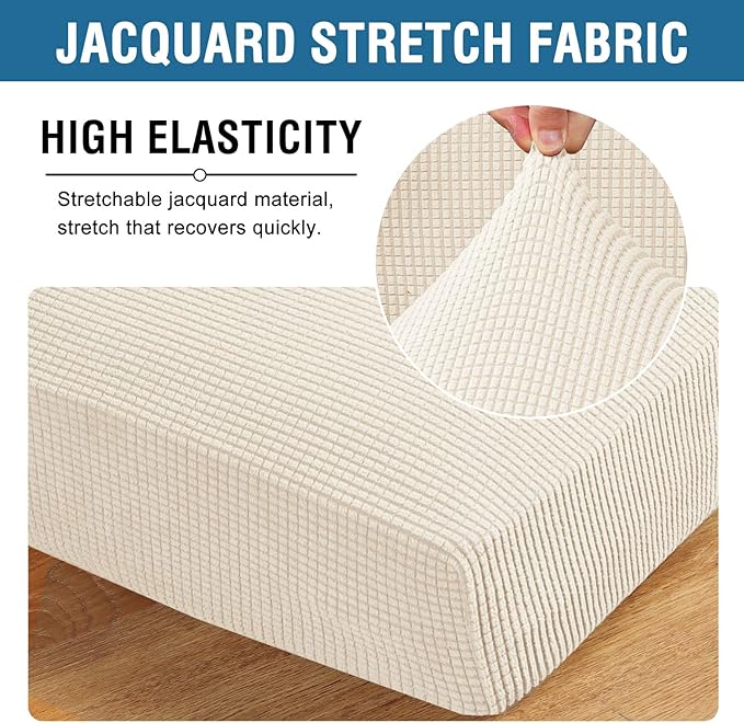 H.VERSAILTEX Multi-Pieces Couch Covers for 3 Cushion Sofa High Stretch Couch Cushion Covers Jacquard Textured Twill Fabric(3 Seat Covers Plus 3 Back Cushion Covers, Natural)