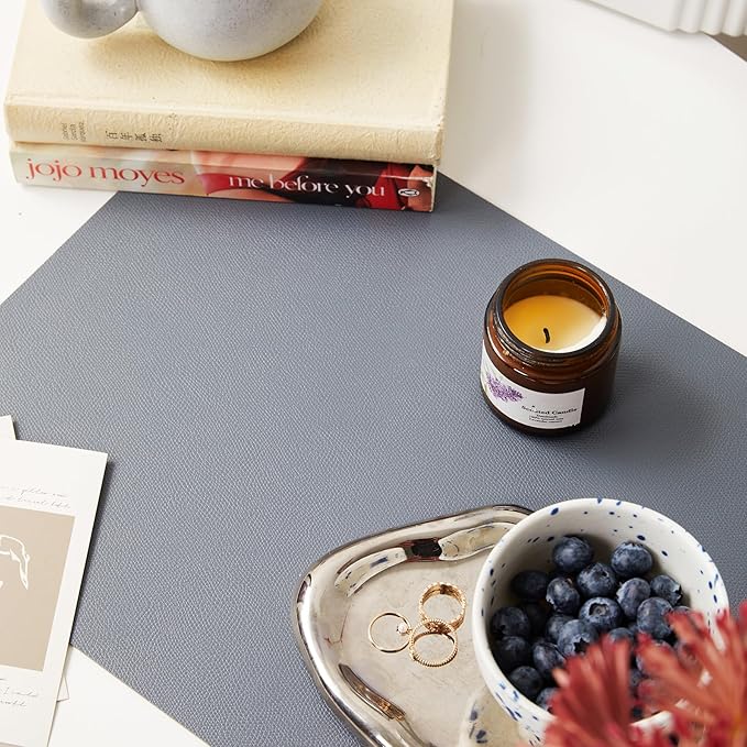 DOLOPL Placemats Set of 6, Gray Faux Leather Heat Resistant Table mats - Anti Slip Table Place Mats, Washable Wipeable Outdoor Placemats for Kitchen Dining Room Table Decorations