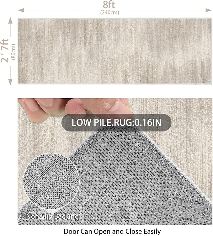 Enkor Runner Rugs for Hallway, 2'7"x8 Washable Soft Non Slip Abstract Rugs for Kitchen, Modern Mat for Entryway Living Room Bedroom Beige & Grey