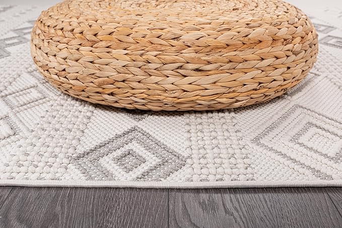 CAMILSON Micro Loop Rug 8x10 Modern Luxury Geometric Moroccan Diamond Area Rugs Soft High - Low Pile Stain Resistant Easy-Cleaning Non-Shedding for Living Room Office Indoor Carpet (8 x 10 White-Gray)