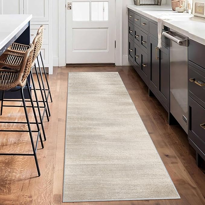 Enkor Runner Rugs for Hallway, 2x6 Washable Soft Non Slip Abstract Rugs for Kitchen, Modern Mat for Entryway Living Room Bedroom Beige & Grey