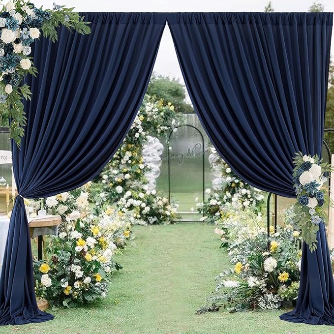 10ft x 10ft Wrinkle Free Navy Blue Backdrop Curtains Panels, 2 Panels 5x10ft Silky Polyester Photo Backdrop Drapes for Birthday Wedding Party Graduation Photography Background