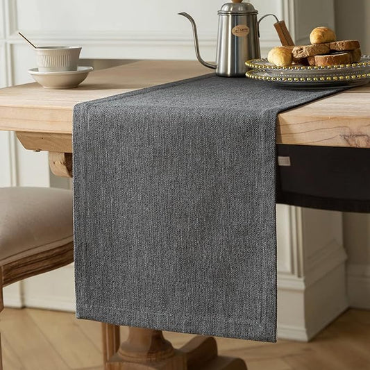 ZeeMart Burlap Style Farmhouse Table Runners 72 Inches Long, Grey Rustic Woven Dining Table Runner for Everyday Use, 14x72 Inches, Graphite Grey