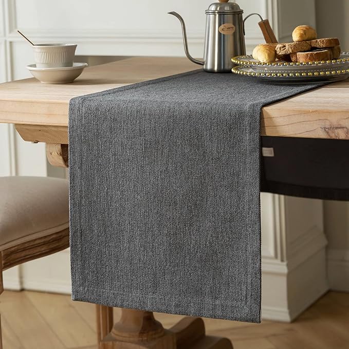 ZeeMart Burlap Style Farmhouse Table Runners 36 Inches Long, Grey Rustic Woven Dining Table Runner for Everyday Use, 14x36 Inches, Graphite Grey