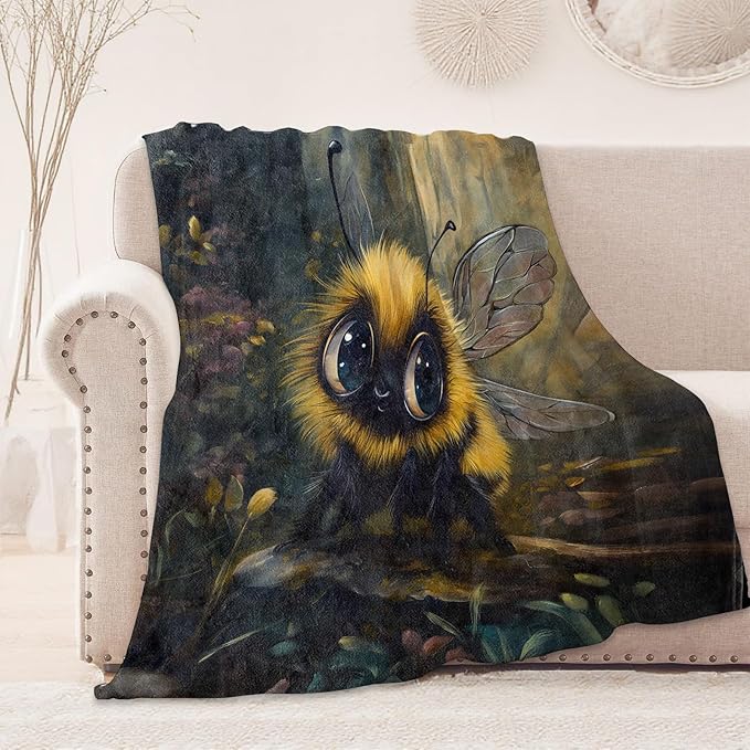 Cute Cartoon Bee Blanket, Cozy Flannel Fluffy Bumblebee Throw Blanket, Soft Fuzzy Blankets for Travel Home Decor, All Season Lightweight Couch Bed Cover, Gifts for Women Adults Kids 40"×50"