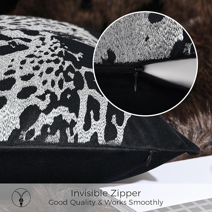 Decorative Lumbar Throw Pillow Cover 12x20'' inch, New Upgrade Velvet Luxury Silver Cheetah Embroidered Long Pillowcase for Bed Couch Sofa Bedroom Living Room