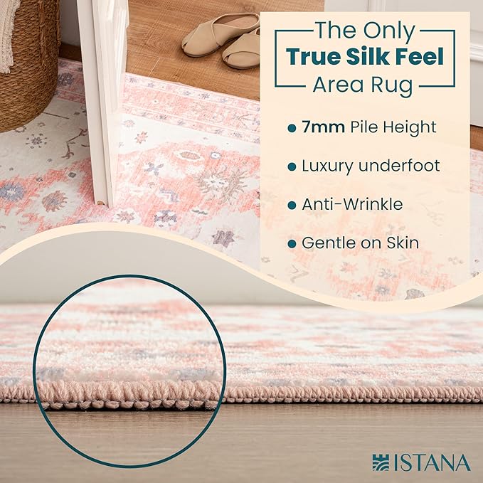 Istana 9x12 Area Rug - Pink 9 x 12 Area Rugs for Living Room - Foldable 9x12 Rugs for Bedroom - Stain Resistant Washable Rug - Eco-Friendly Area Rugs Living Room