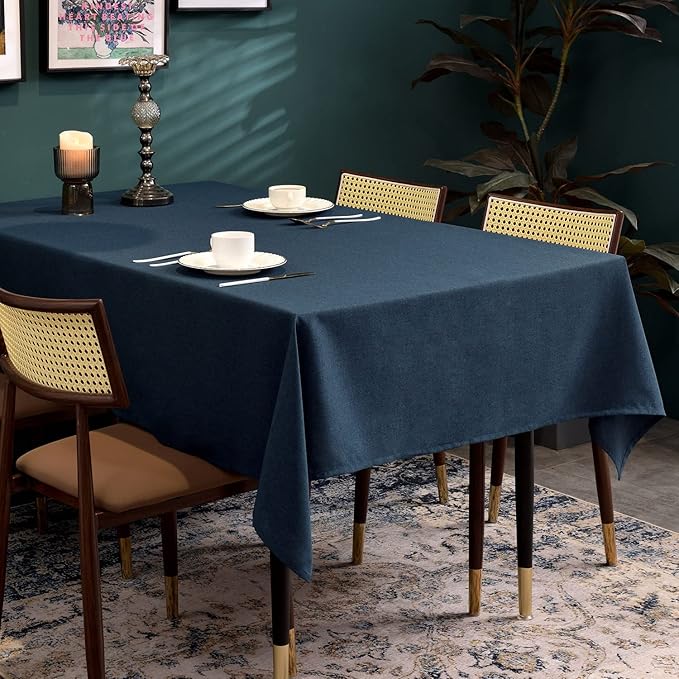 BALCONY & FALCON Table Cloth for 6 Foot Rectangle Tables – Waterproof, Wrinkle-Free Farmhouse Tablecloth for Dining, Kitchen, Wedding, Baby Shower & Holiday Gatherings (Dark Blue, 57" x 118")