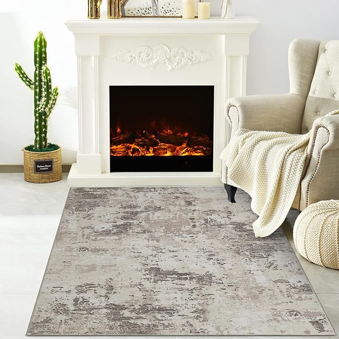 Modern Abstract 2x3 Area Rug Non Slip Non Shedding Low Pile Stain Resistant Rug for Entryway Kitchen Bedroom,Brown Grey