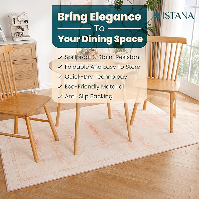Istana 4x6 Area Rug - Pink Rugs for Living Room 4x6 - Foldable Rugs for Bedroom - Stain Resistant Washable Rug - Eco-Friendly Boho Area Rugs - Easy to Clean Living Room Rug 4 x 6