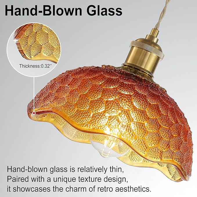 Plug in Pendant Light Fixtures: Hanging Lamp Plug in Amber Scindapsus Pendant Lamp, Hanging Light for Kitchen Island, Bedroom, Dining Room, Living Room, E26 No Bulb