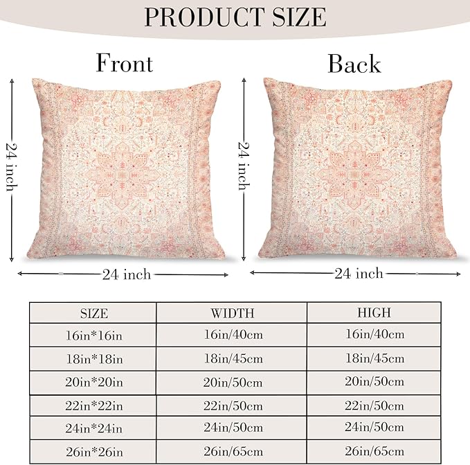 Boho Throw Pillow Covers 24x24 inch Set of 2,Boho Vintage Carpet Pattern Antique Ethnic Decor Double Sided Pattern Cushion Cover Soft Pillow Case Living Sofa Room Bed Square Pillow Cover