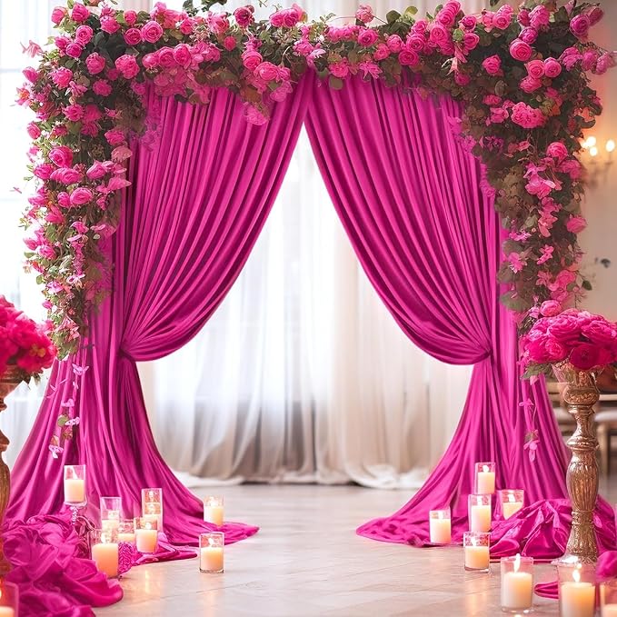 20ftx10ft Wrinkle Free Fuchsia Backdrop Curtains for Parties, Thick Polyester Hot Pink Photo Backdrop Drapes 4 Panels 5x10ft for Weddings Birthday Photography Background Curtains