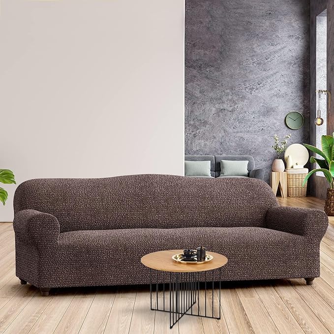 PAULATO BY GA.I.CO. Sofa Slipcover - Stretch Couch Cover - Stylish Cushion Sofa Cover - 1-Piece Form Fit Washable Protector for Pet - Mille Righe Collection - Brown