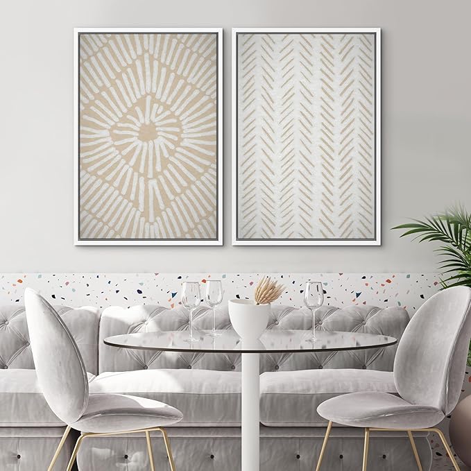 SIGNWIN Framed Canvas Print Wall Art Set Tan White Tropical Geometric Collage Abstract Shapes Cozy Neutral Modern Art Minimal Boho Relax/Calm for Living Room, Bedroom, Office - 16"x24"x2 White