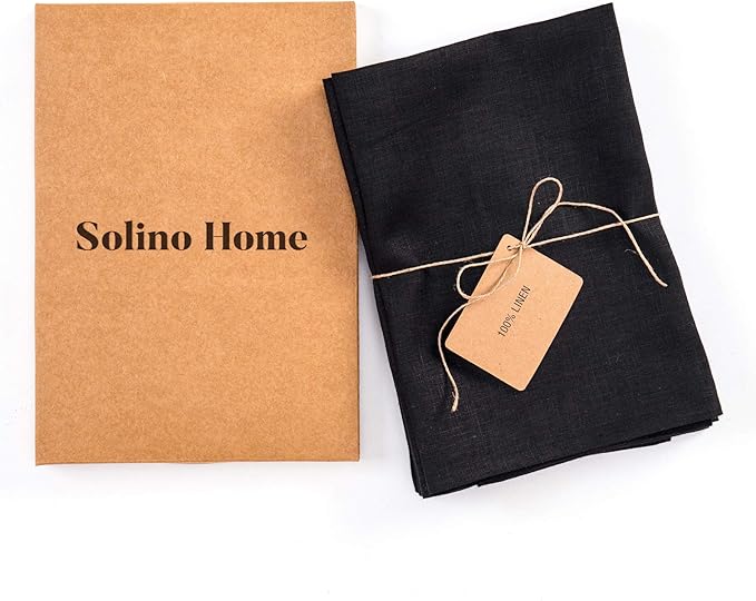 Solino Home Black Linen Napkins Set of 4 - 100% Pure Linen Cloth Washable Dinner Napkins 20 x 20 Inch for Winter, Christmas, Holiday, New Year - Fete
