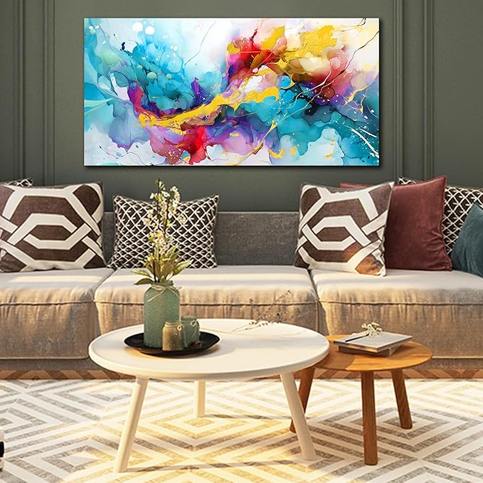 Abstract Canvas Wall-Art for Living Room - Colorful Wall Art Bedroom Office Artwork Wall Decor Ready to Hang Size 24" x 48"