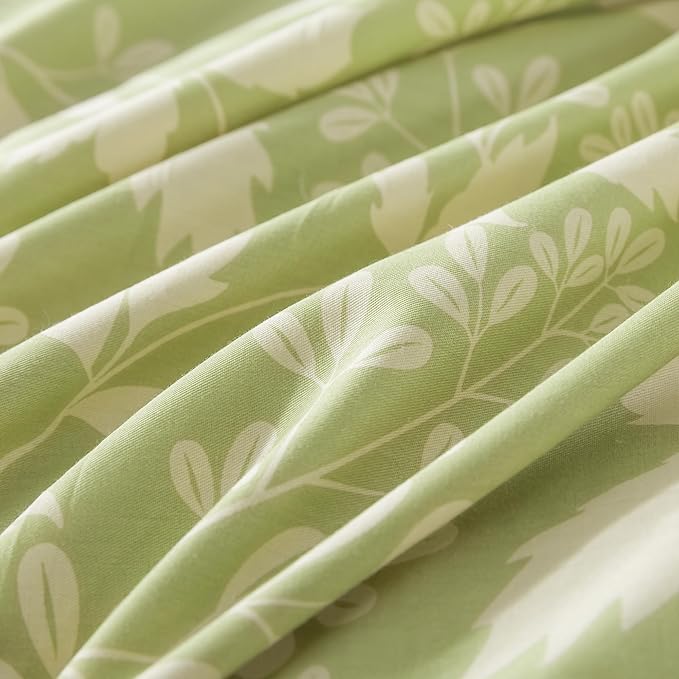 HoneiLife Wildflower Duvet Cover Queen - 100% Cotton Comforter Cover Sets, 3-PC Comfortable Floral Duvet Cover Sets, Soft & Breathable Duvet Cover with Zipper Closure & Corner Ties, Vibrant Green
