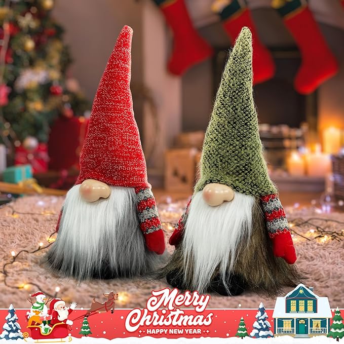 Gnome Christmas Decorations, Gnome Plush Ornaments Swedish Santa Tomte Elf Stuffed Dwarf, Indoor Christmas Decorations for Home Shelf Mantel Window Table Kitchen Bedroom Holiday Party Winter