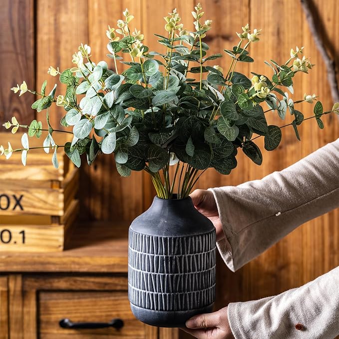 Ceramic Rustic Farmhouse Vase, Boho Pottery Flower vase for Home Decor, Living Room,Entryway, Shelf Decor, Mantel, 7.6 Inch