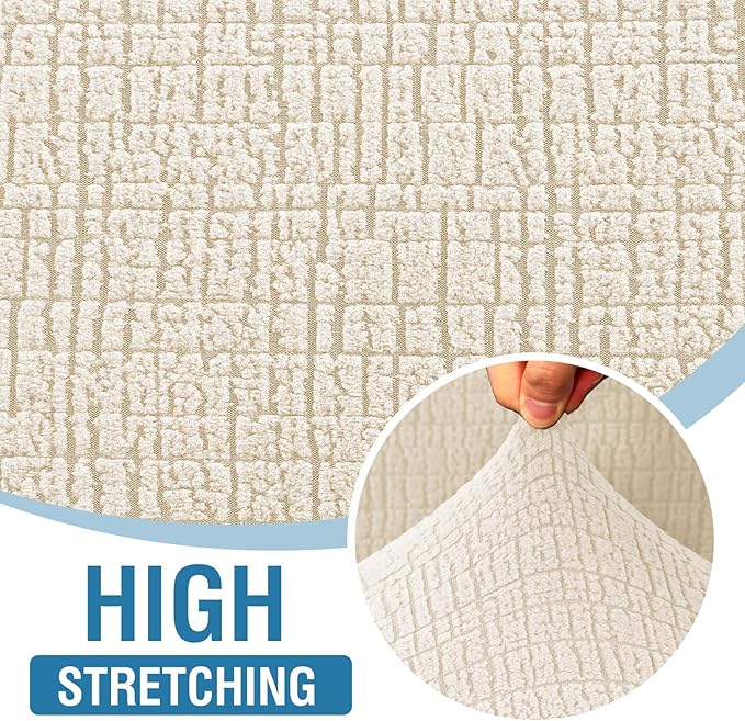 H.VERSAILTEX Jacquard Sofa Slipcover with Waterproof Seat Furniture Protector 1 Piece Stretch Sofa Covers with Elastic Bottom for Kids, Pets, Dog(Sofa XL, Ivory)