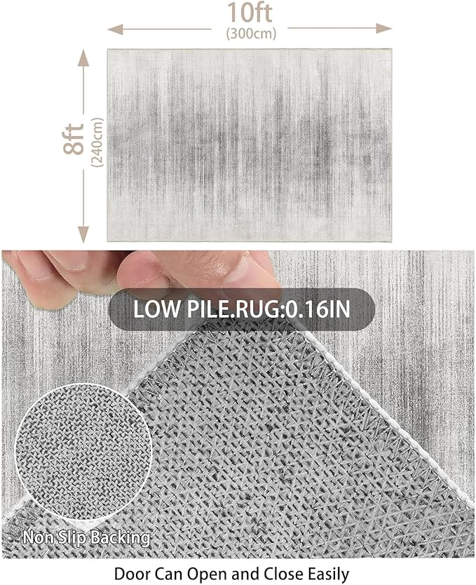 Enkor Area Rugs 8x10 Washable Non Slip Abstract Soft Rugs for Living Room Bedroom, Modern Mat for Kitchen Entryway White & Grey