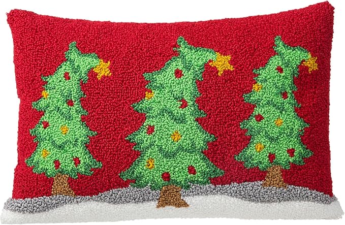 Glitzhome Hooked Christmas Pillow, 18 inch Handmade Bent Trees Festive Home Decor, Acrylic Accent Sofa Bed Headrest‌ for Holiady and Seasonal Celebration