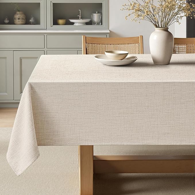 MIULEE Grayish White Linen Polyester Tablecloth 60x104 Inch Rectangle Table Cloth Waterproof,Stain Resistant & Wrinkle Resistant for Dining Party Wedding
