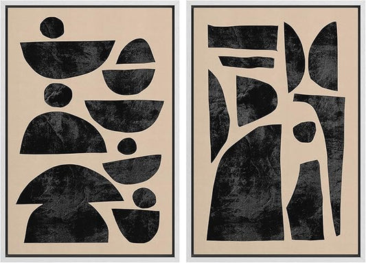SIGNWIN Framed Canvas Print Wall Art Set Mid-Century Semi-Circle Polygons Variety Abstract Shapes Illustrations Modern Art Minimal Boho for Living Room, Bedroom, Office - 24"x36"x2 White
