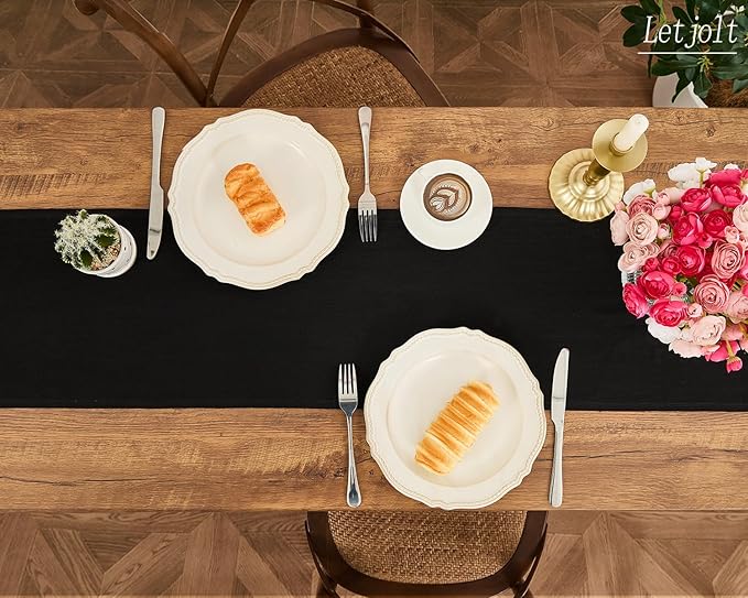Letjolt Black Table Runner 72 Inches Long Rustic Table Runner Cotton Runner Plain Table Decor