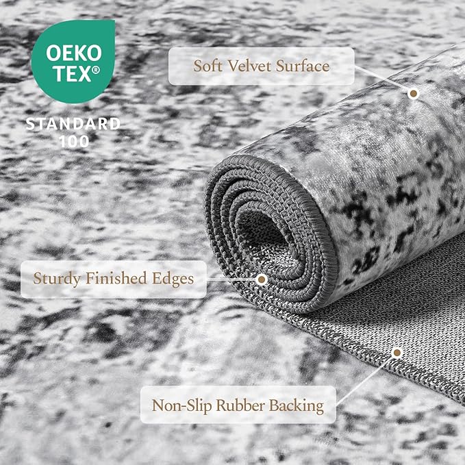 Rugflix 6x9 Area Rugs for Living Room, Washable Rug, Non-Slip, Soft Low Pile Carpet, Stain Resistant, Abstract Rug, Indoor Grey Rug for Bedroom, Dining Room, Home Office