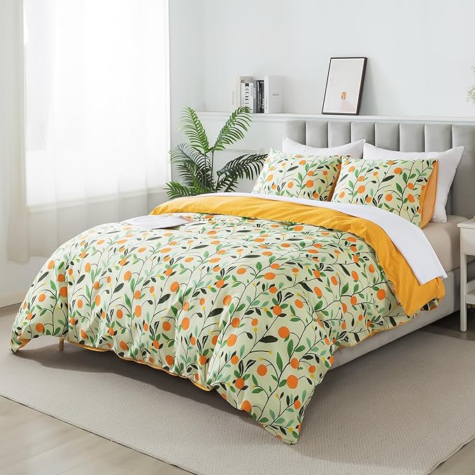 HoneiLife Cotton Duvet Cover Twin- Floral Comforter Cover 2-PC, Soft & Breathable Flower Bedding Duvet Cover Sets with Zipper Closure & Corner Ties, Wildflower Comforter Cover Sets, Fruit