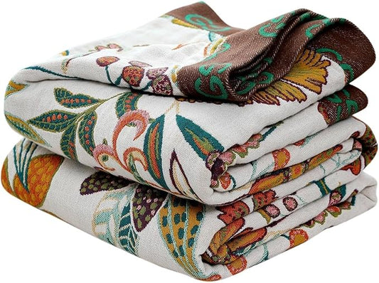 Boho Throw Blanket for Bed 100% Cotton Ultra Soft Rustic Quilt Floral Printed Farmhouse Decor Fall Bed Blankets,60"×80" All Season Rustic Throw for Sofa Couch Chair