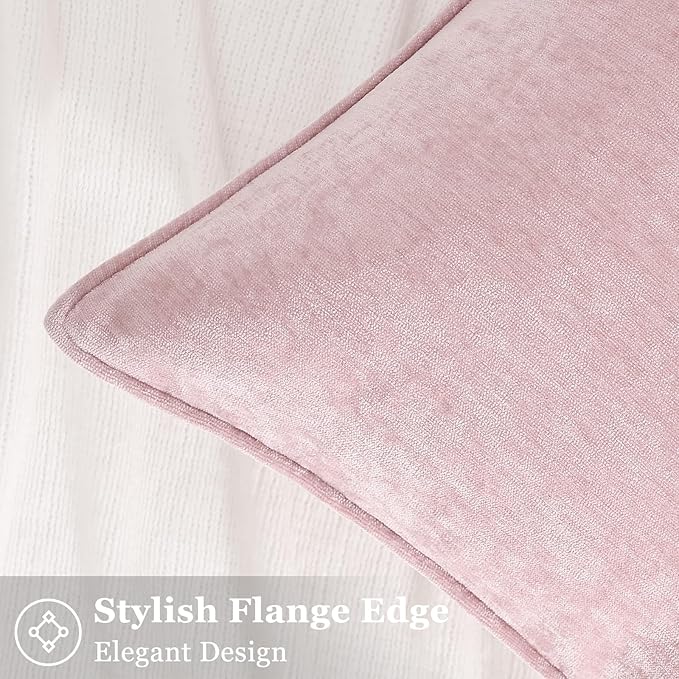 decorUhome Christmas Couch Throw Pillow Covers 18x18 Set of 2, Decorative Soft Euro Velvet Neutral Chenille Pillow Covers with Elegant Design for Sofa Bed Living Room Home Decor, Blush Pink