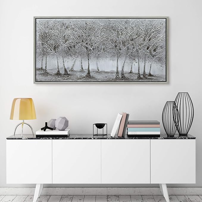 Empire Art Direct Abstract Wall Art Textured Hand Painted Canvas by Martin Edwards, Champagne Frame, 24" x 48", Solitary Field